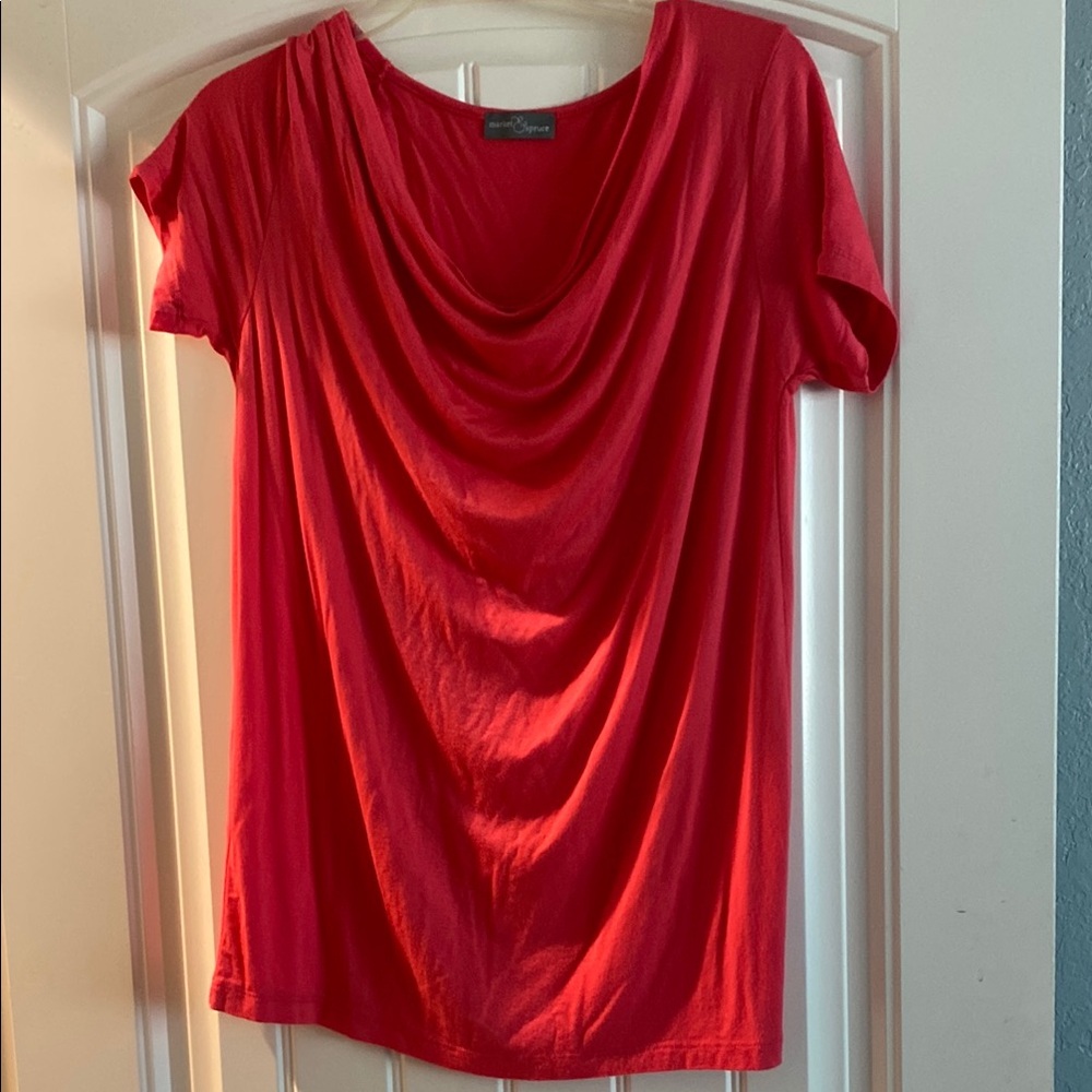 Market & Spruce Red Ruched Blouse